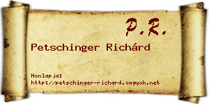 Petschinger Richárd névjegykártya